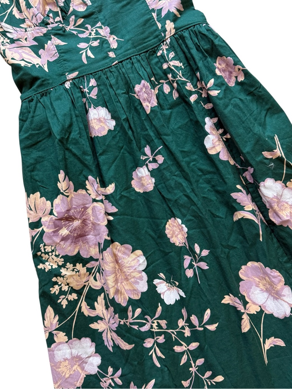 Free People Green Floral Corset Midi Dress S Cottagecore Slit Pockets Romantic - Picture 5 of 15